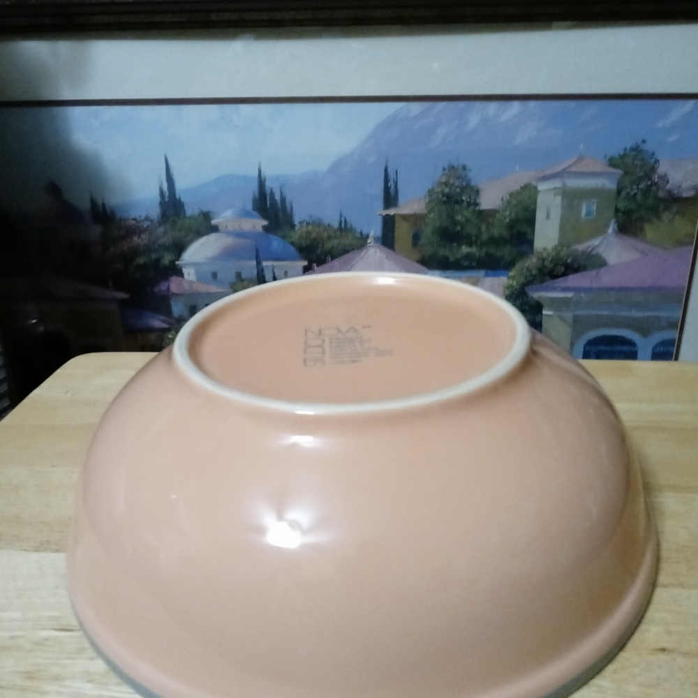 🏯🍜JAPANESE VINTAGE 11" BOWL🍱🌅PORCELAIN COLOR PEACH&GRAY RIM. - Picture 11 of 16